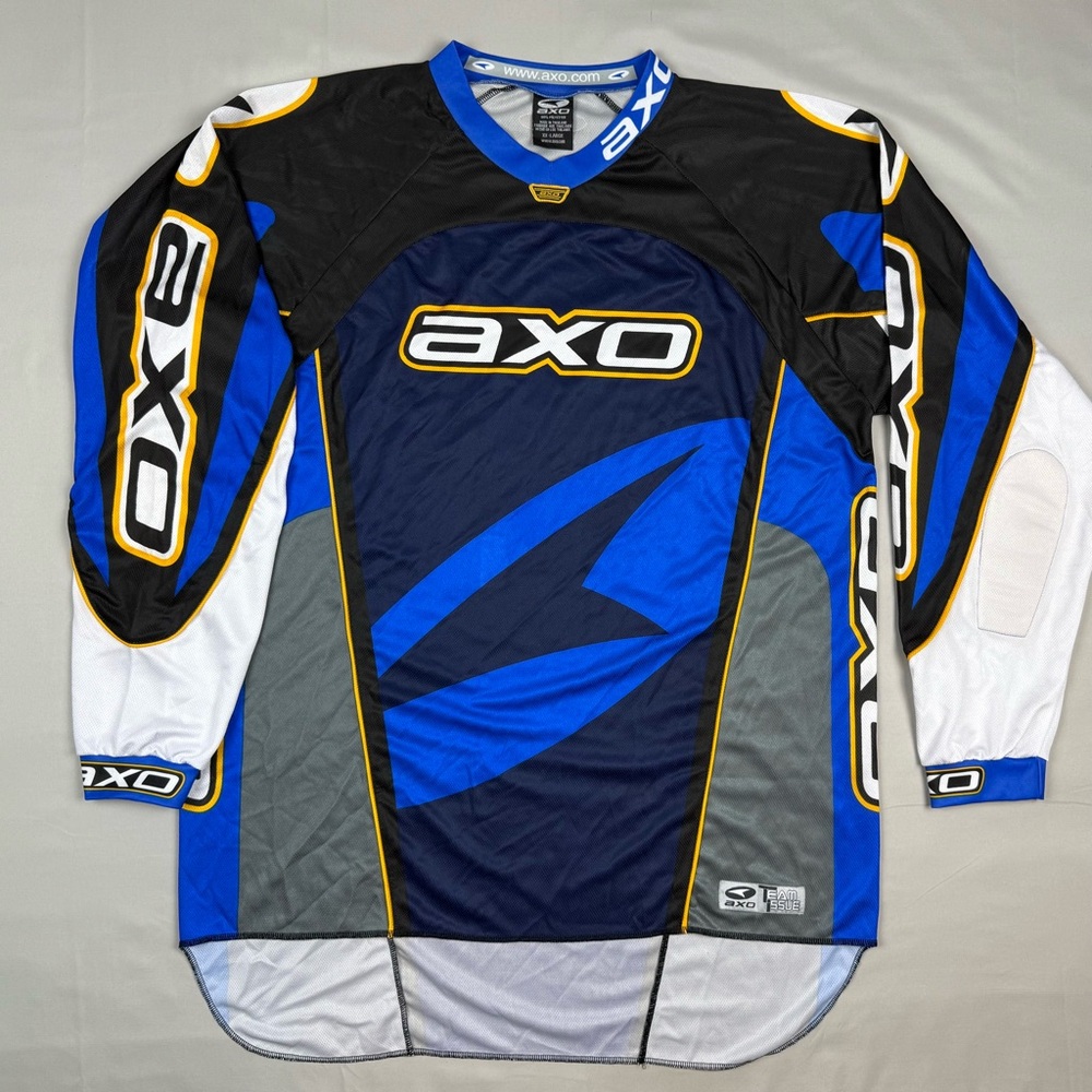 Vtg Axo Mens Motocross Jersey 2XL Y2K Blue/Yellow/White Color Block A1